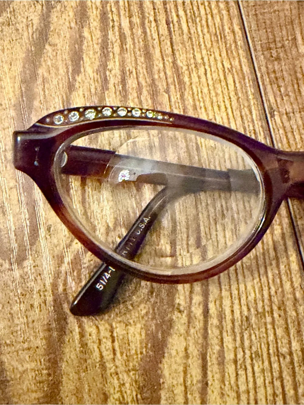 Vintage Liberty Optical USA Brown Smoke Rhinestone Cat Eye Eyeglass Frames 48 18